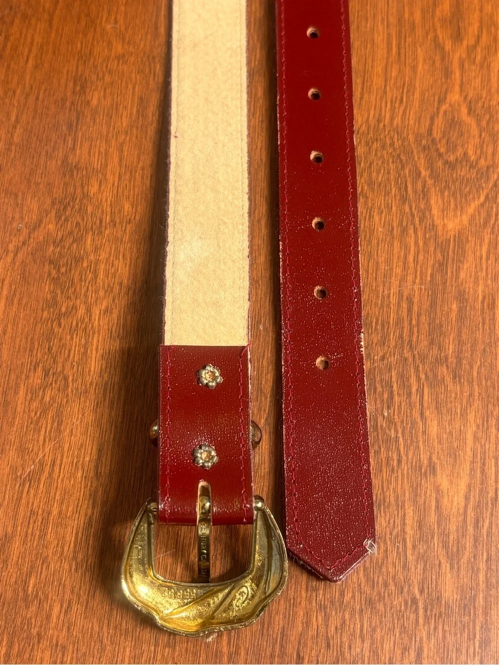 Women's Leather Belt in Burgundy with Gold Buckle